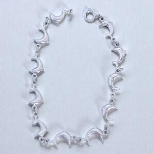 Vintage Sterling Silver Dolphin Bracelet Dainty Tiny Ocean Beach Jewelry
